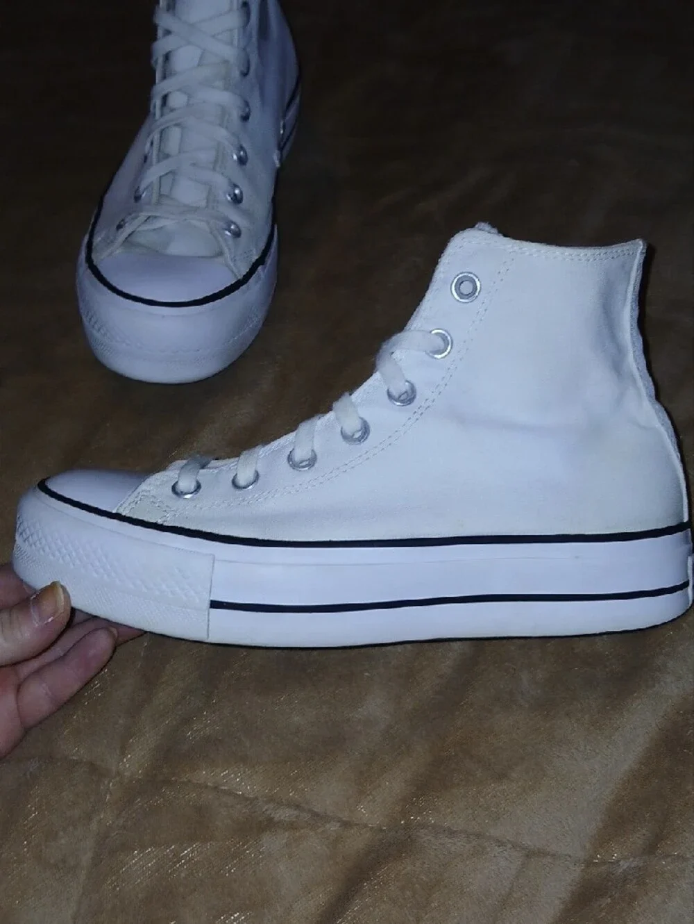 Converse White High Top All Star Platform Sneakers with Black Trim Sz: 8.5